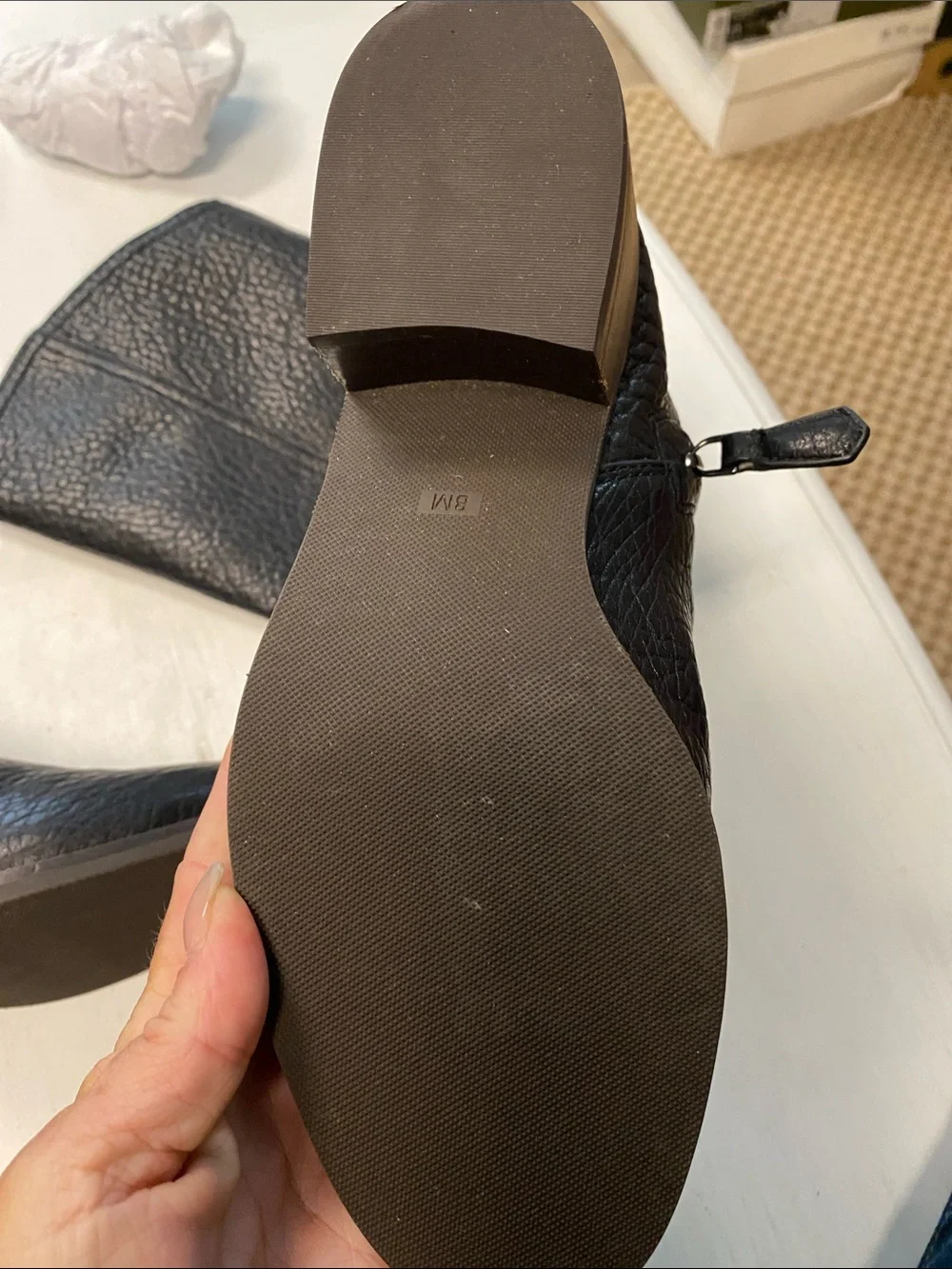 Tory Burch black pebbled knee-high riding boots